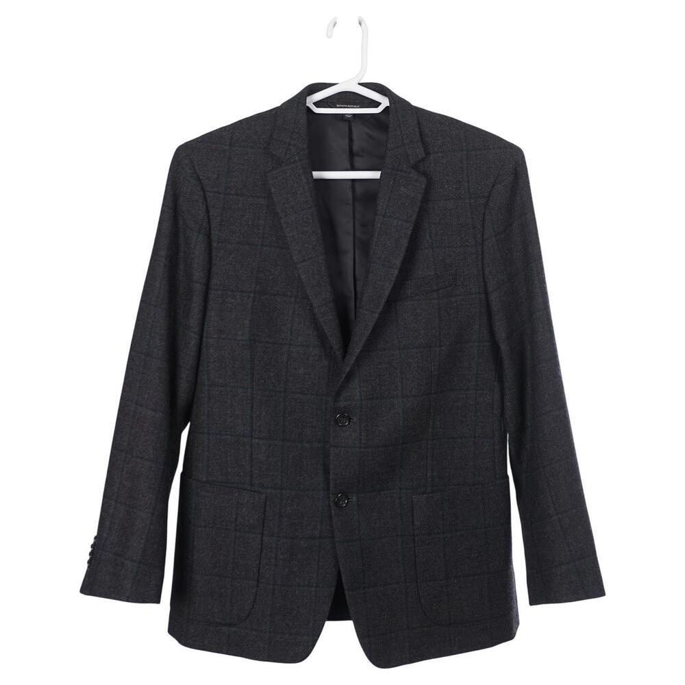 Banana Republic Blazer 42R Gray Wool Windowpane Standard Fit Sport Coat Jacket